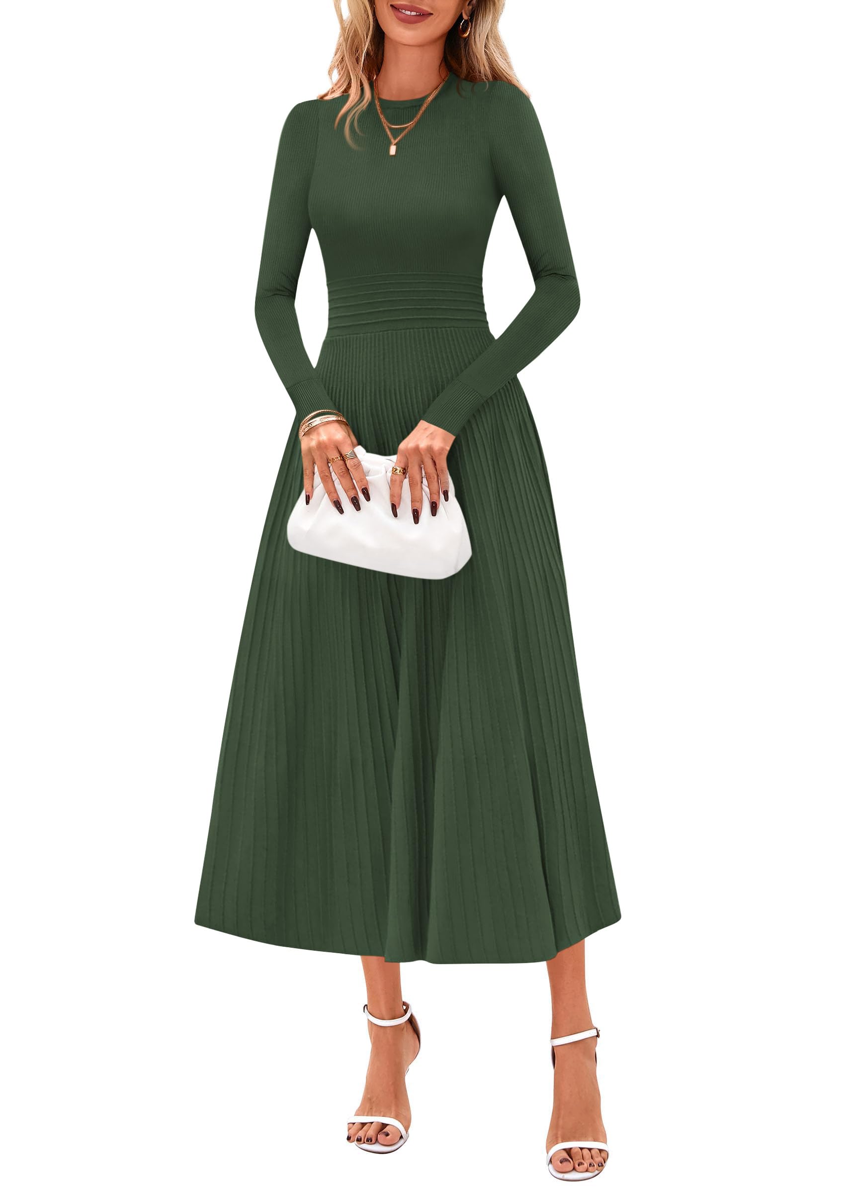 PRETTYGARDEN Womens Long Sleeve Knit Maxi Sweater Dress Medium Army Green