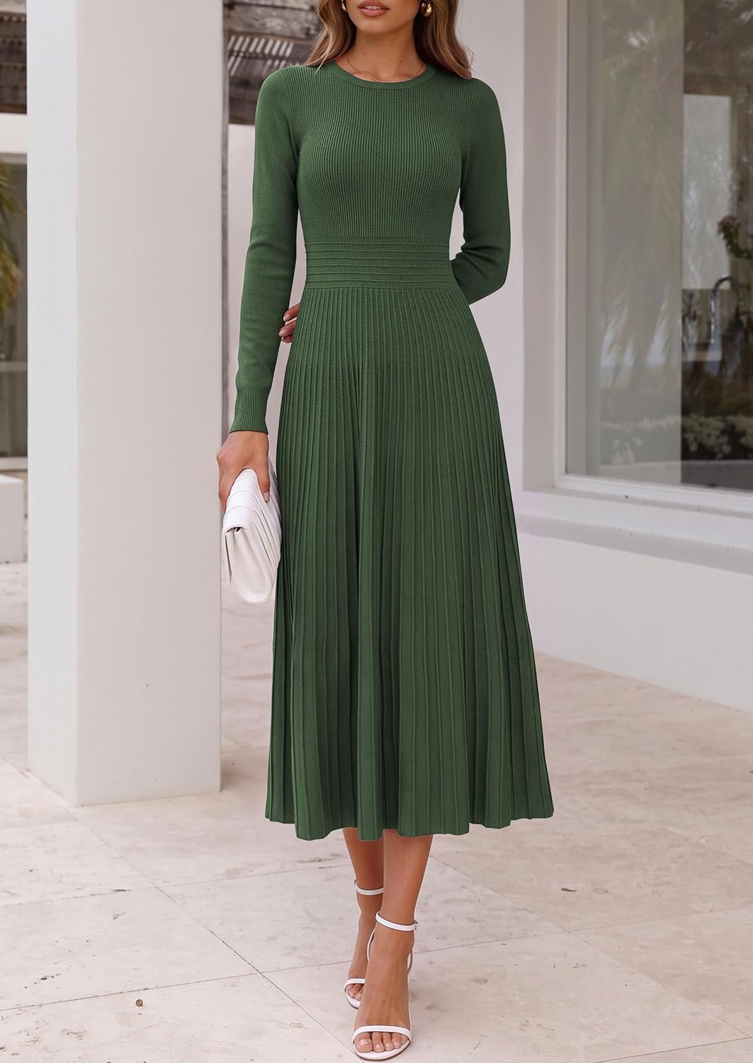 PRETTYGARDEN Womens Long Sleeve Knit Maxi Sweater Dress Medium Army Green 4