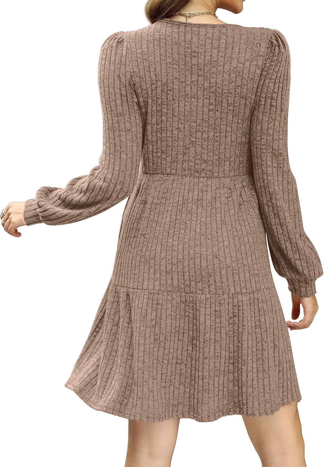 Sampeel Womens Square Neck Long Sleeve Fall Dresses Casual Babydoll Sweater Dress Medium Khaki 5