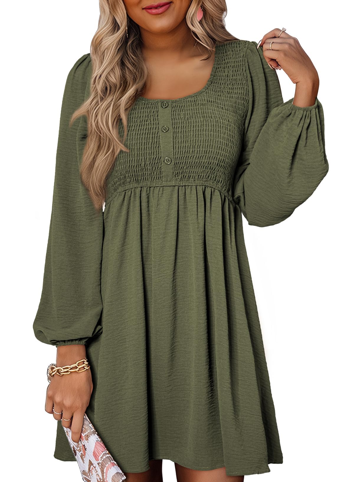Dokotoo Fall Dresses for Women 2026 Casual Long Sleeve Mini Dress Medium Green