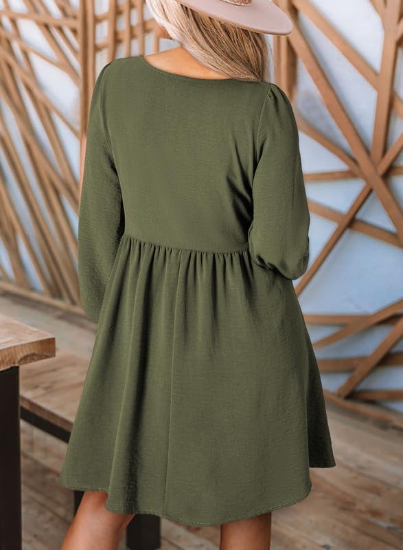 Dokotoo Fall Dresses for Women 2026 Casual Long Sleeve Mini Dress Medium Green 2