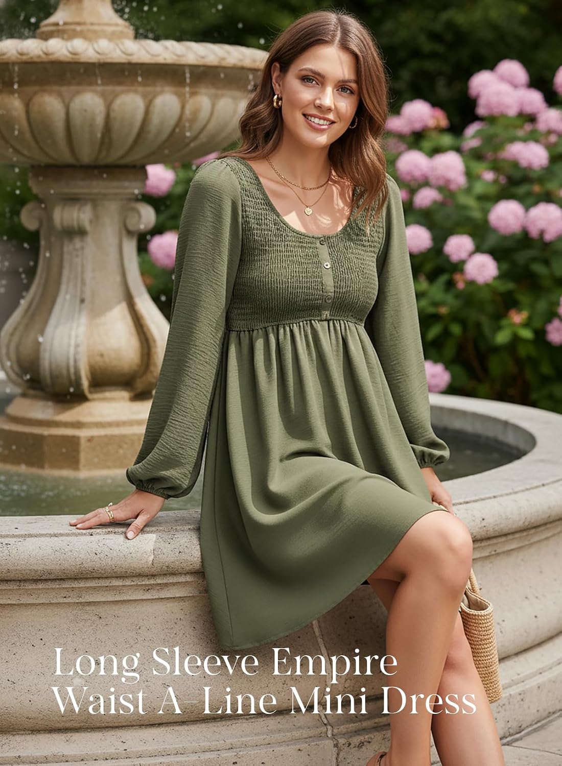 Dokotoo Fall Dresses for Women 2026 Casual Long Sleeve Mini Dress Medium Green 5