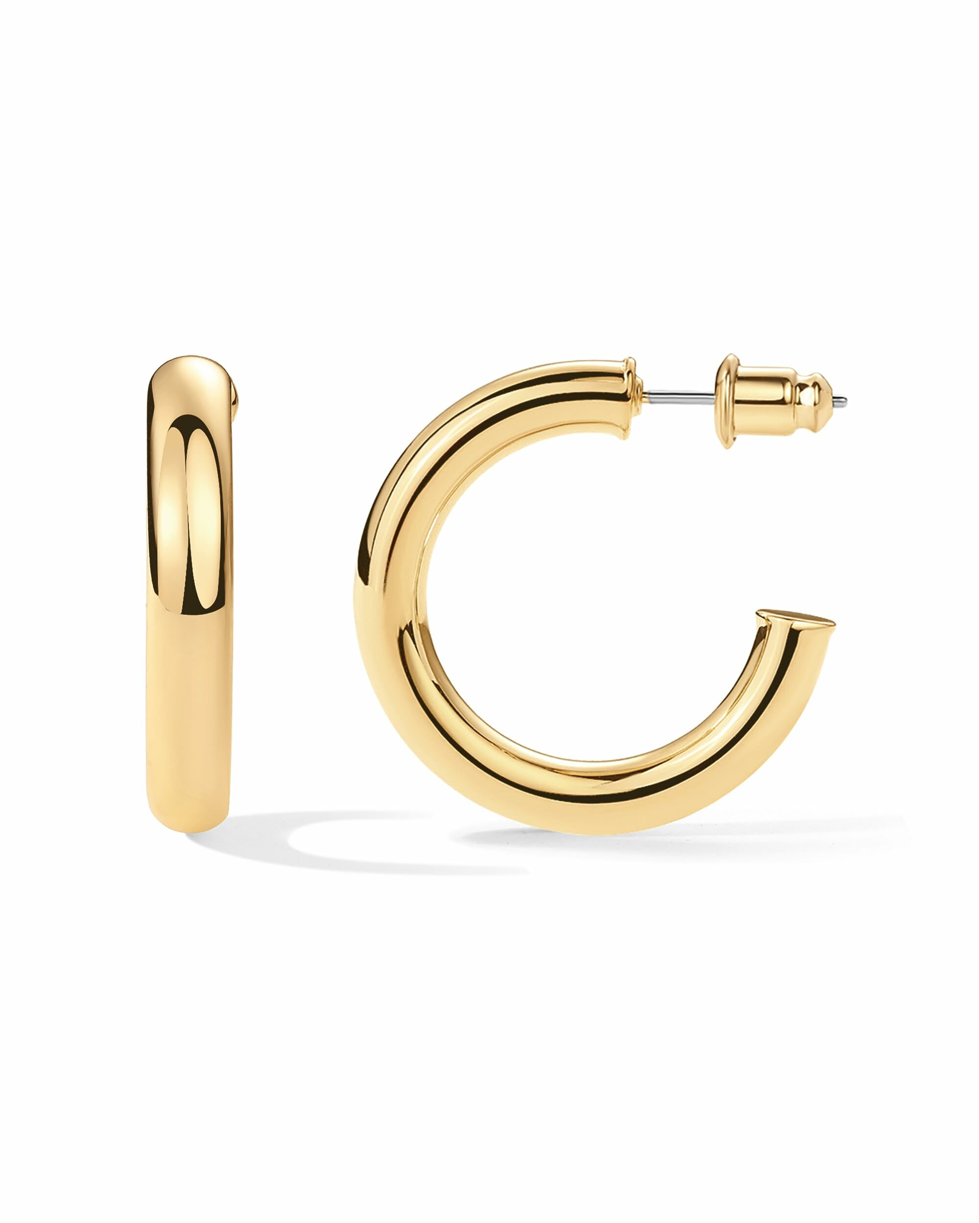 PAVOI Chunky Gold Hoop Earrings for Women, Lightweight 14K Gold Plated 14K Gold Plated 30 MM Yellow Gold