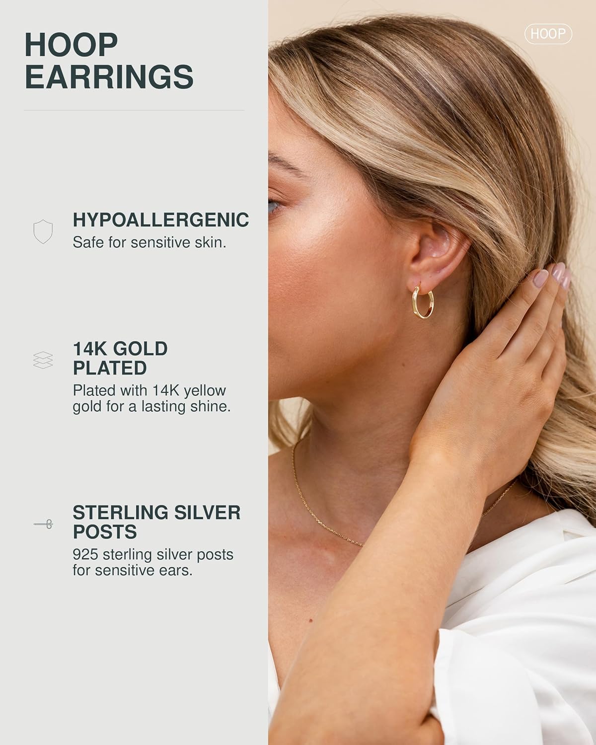 PAVOI Hoop Earrings for Women, 925 Silver, Yellow Gold, Size 20 Millimeters 2