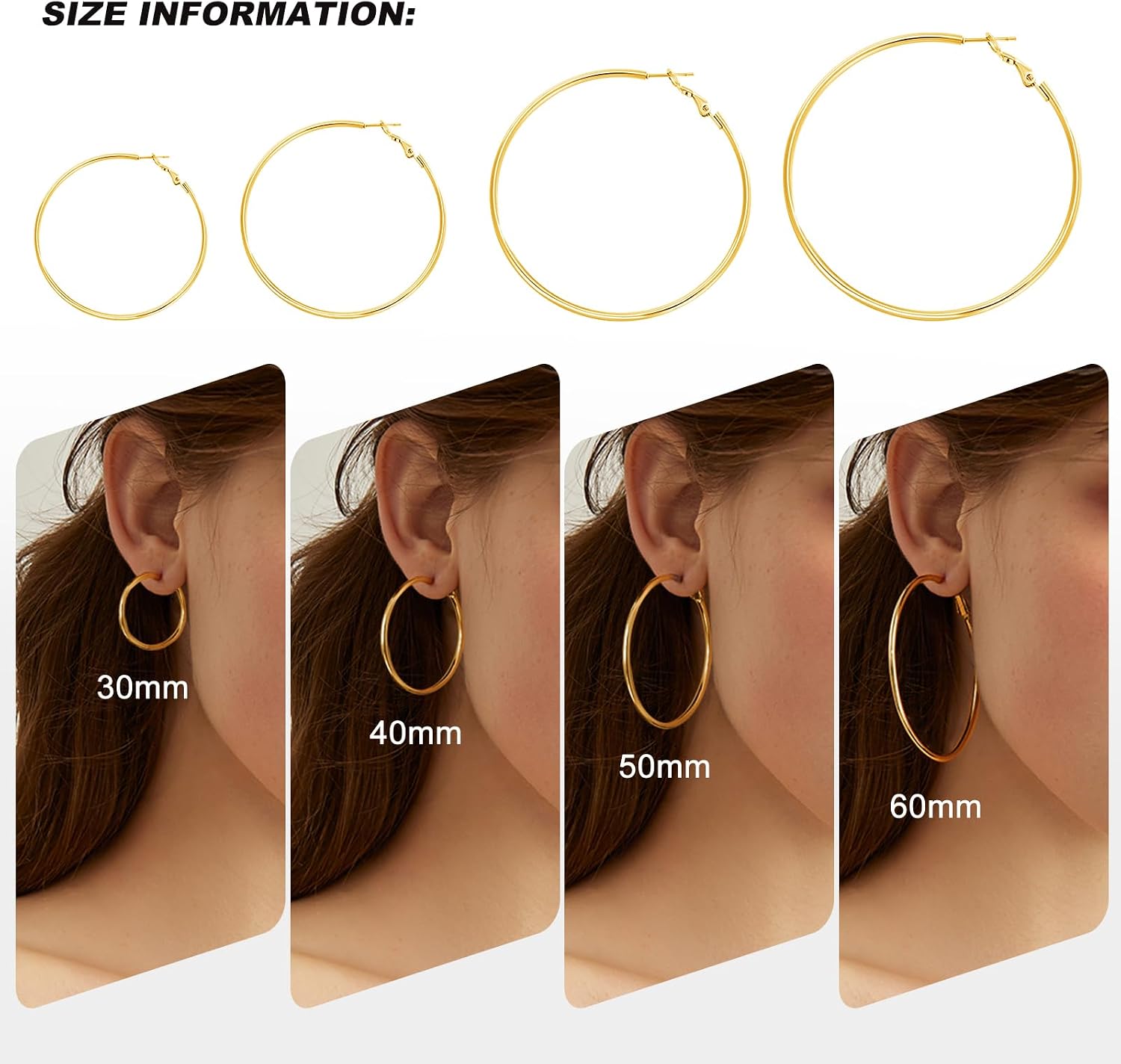 4 Pairs Silver Gold Hoop Earrings for Women | 14K Gold Plated Hoop Earrings Set Hypoallergenic Earring Lightweight Dangle E 2