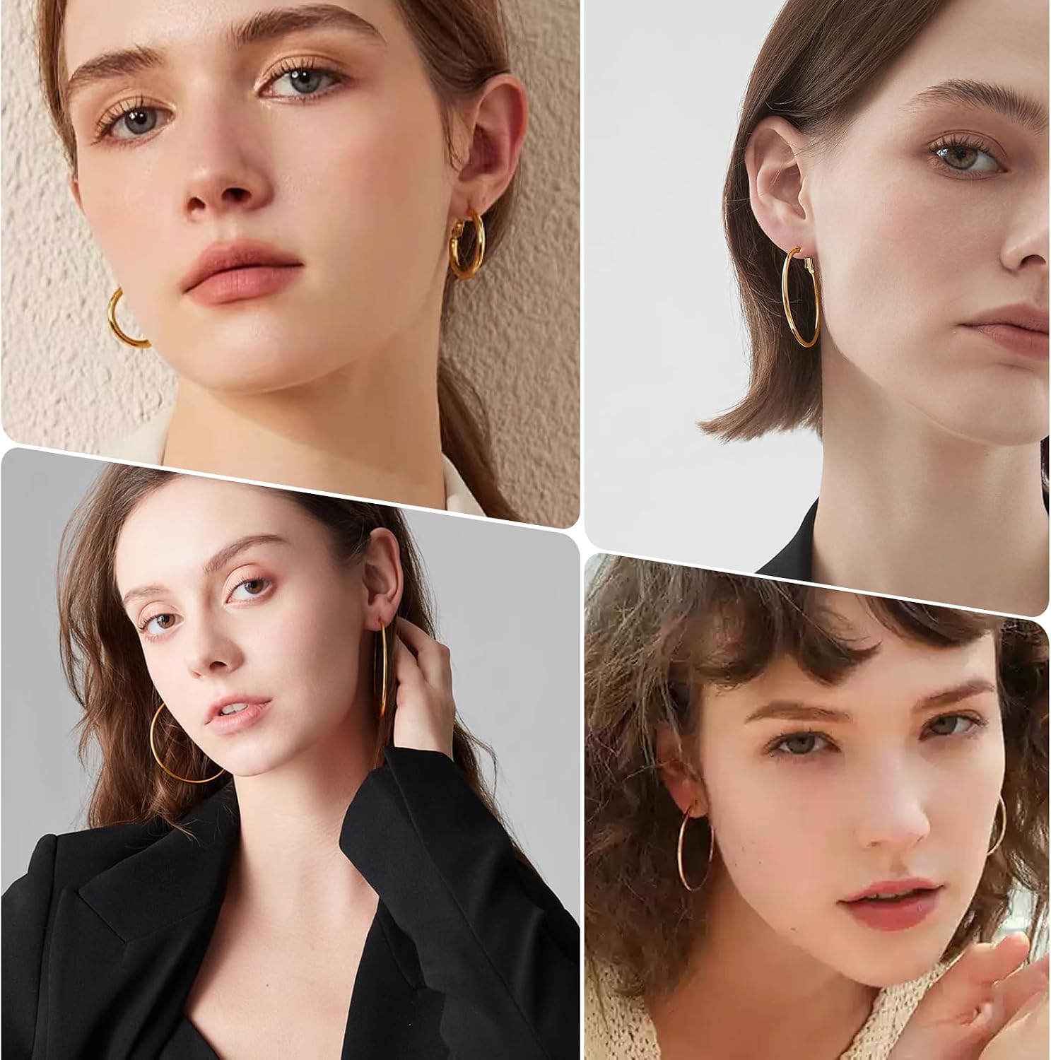 4 Pairs Silver Gold Hoop Earrings for Women | 14K Gold Plated Hoop Earrings Set Hypoallergenic Earring Lightweight Dangle E 4