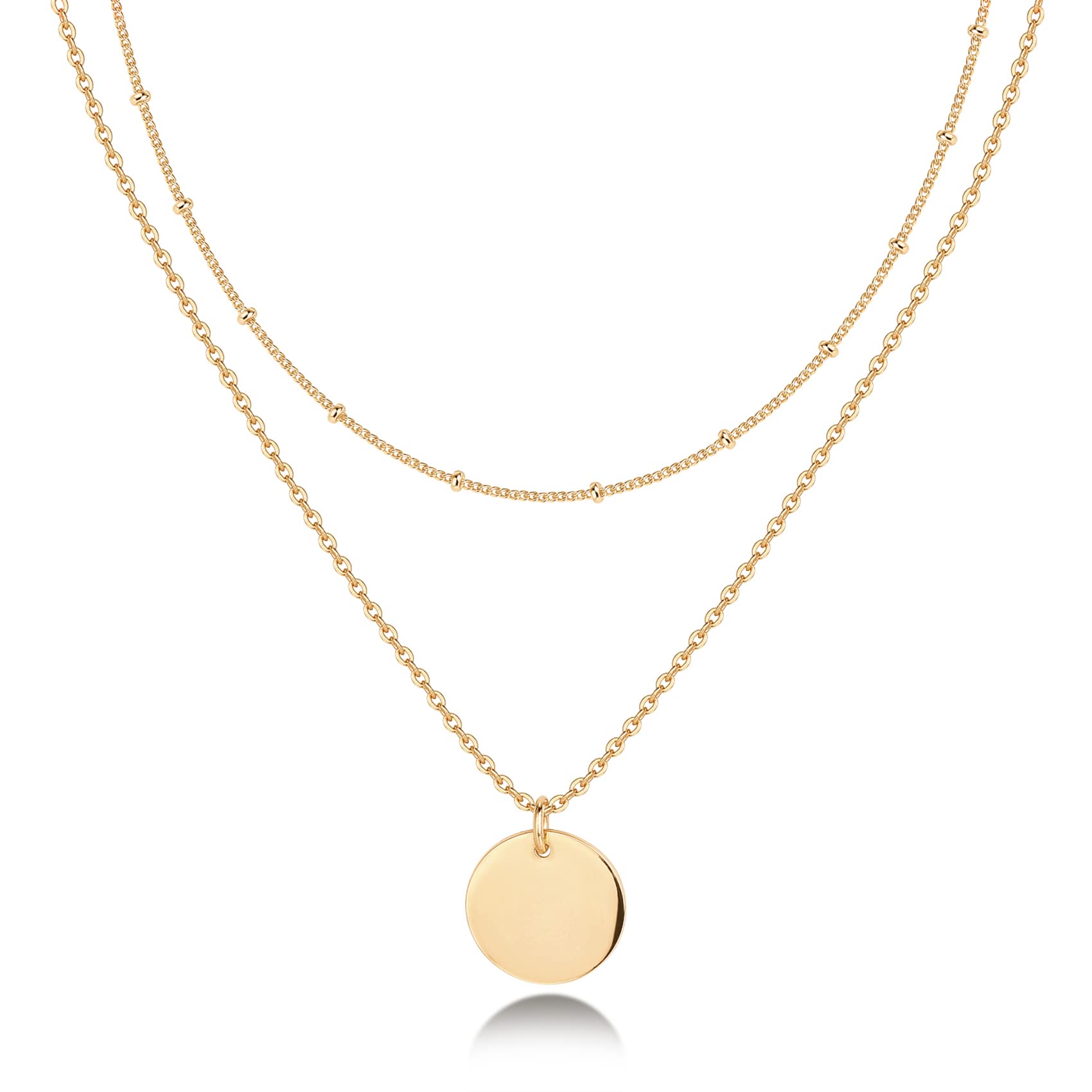 PAVOI 14K Gold Plated Layering Necklaces for Women, Cute Motif Pendants Yellow Gold Circle