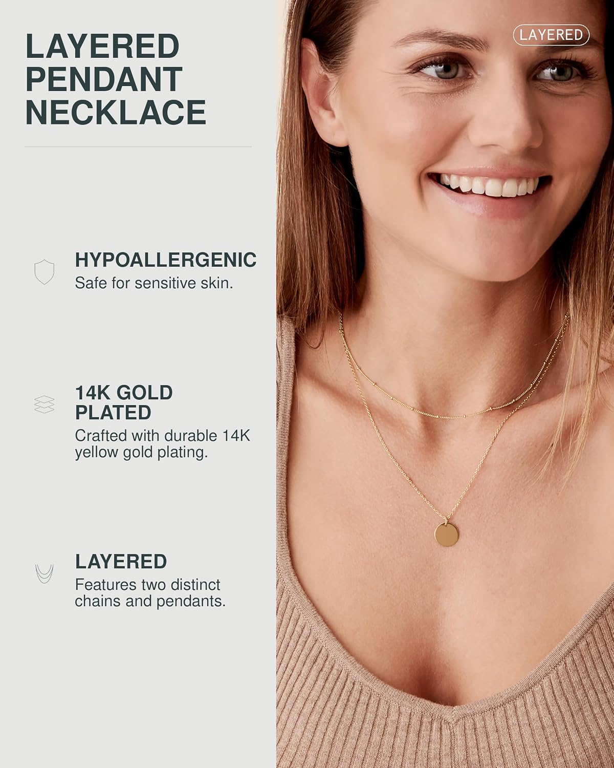 PAVOI 14K Gold Plated Layering Necklaces for Women, Cute Motif Pendants Yellow Gold Circle 2