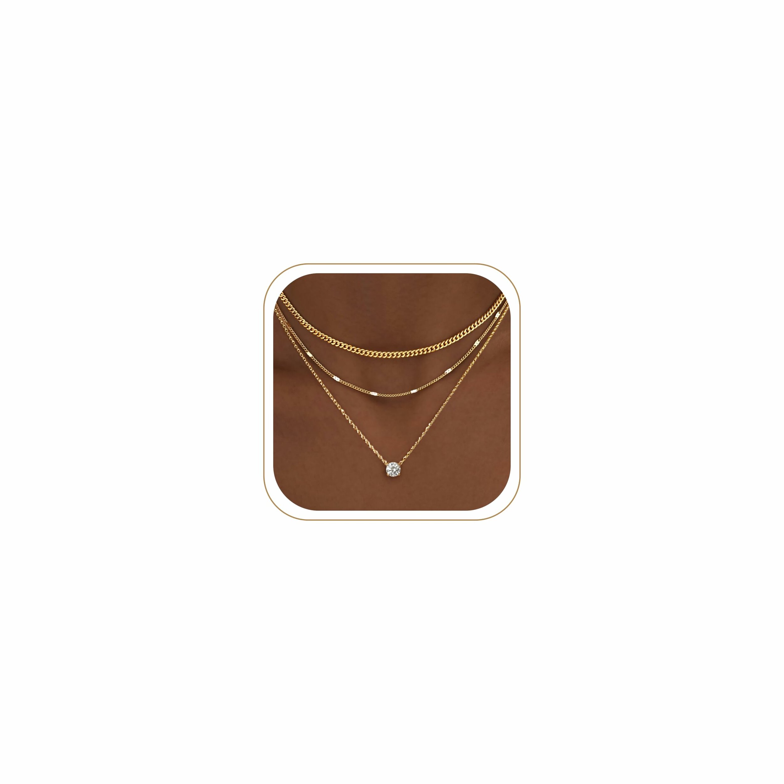 WomenGifts Layered Gold Necklaces for Women, 14K Gold Sterling Silver Plated Dainty Pendant Necklace Set Non Tarnish, Chunky