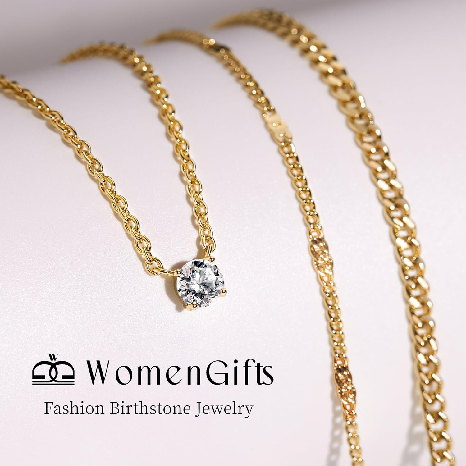 WomenGifts Layered Gold Necklaces for Women, 14K Gold Sterling Silver Plated Dainty Pendant Necklace Set Non Tarnish, Chunk 6
