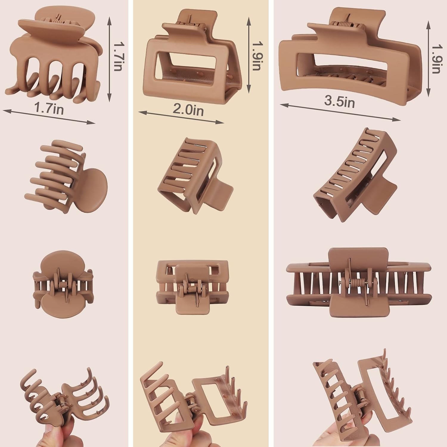 SMKSL 12 Pcs Hair Claw Clips for Women &amp; Girls 3 Styles Hair Accessories Brown 4