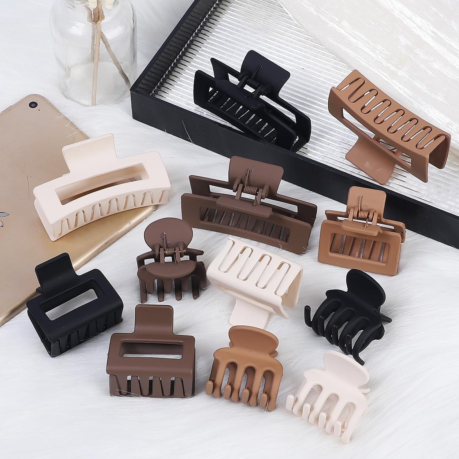 SMKSL 12 Pcs Hair Claw Clips for Women &amp; Girls 3 Styles Hair Accessories Brown 5