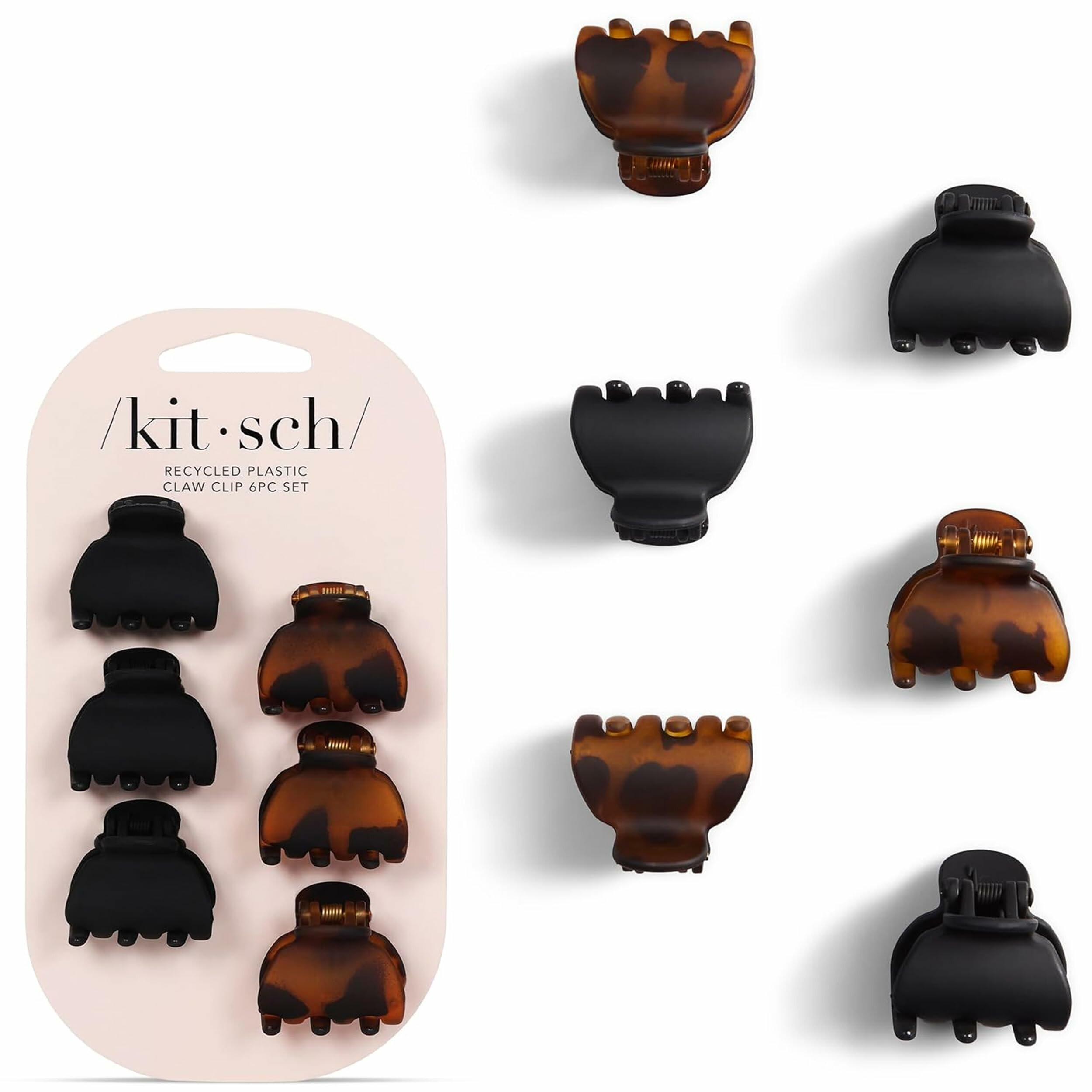 Kitsch Mini Claw Clips for Women - Tortoise &amp; Black, 6pcs Tortoise and Black (6 Pieces, X-Small) 6 Count (Pack of 1)