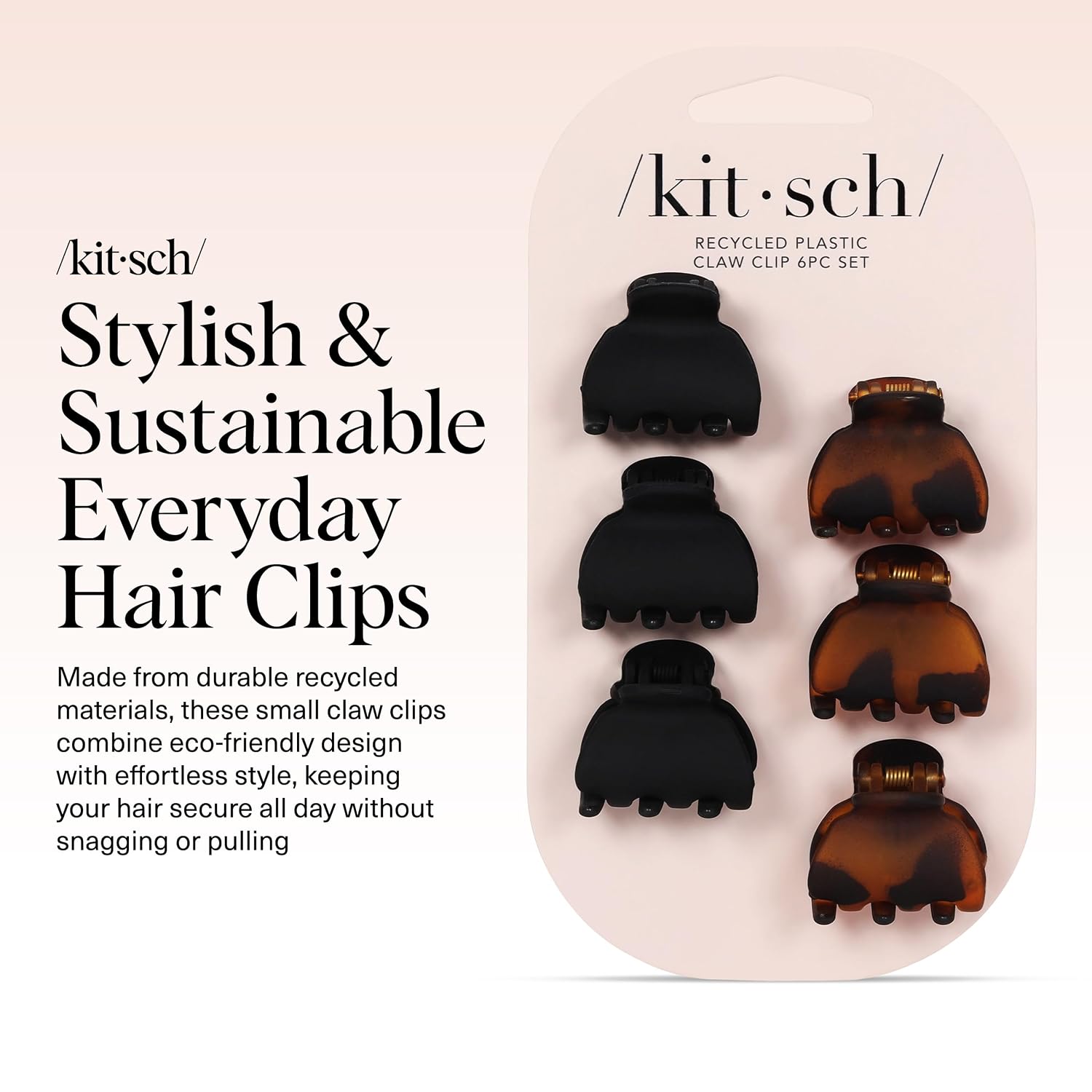 Kitsch Mini Claw Clips for Women - Tortoise &amp; Black, 6pcs Tortoise and Black (6 Pieces, X-Small) 6 Count (Pack of 1) 7