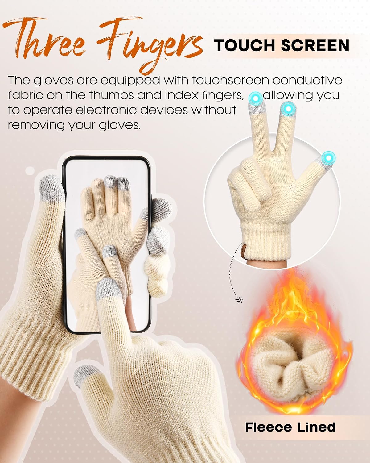 FURTALK Winter Beanie Hat Touchscreen Gloves Scarf Headband Set 4 in 1 Gift Pure Beige 5
