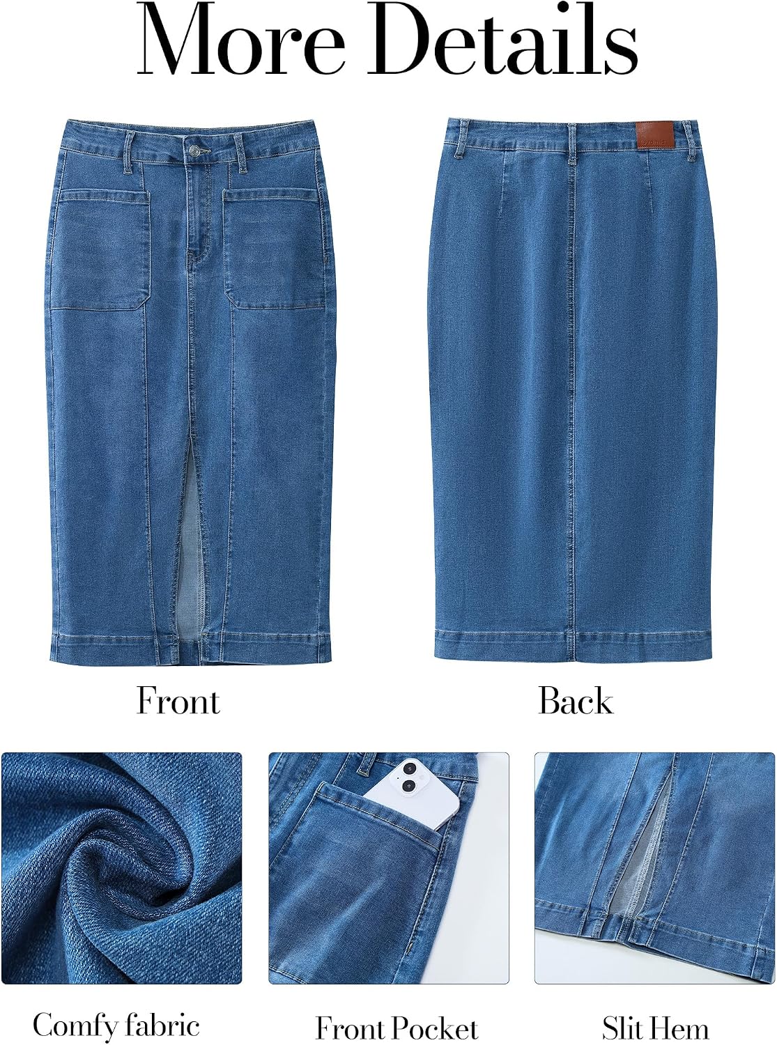 Denim midi skirt waistband and belt loops