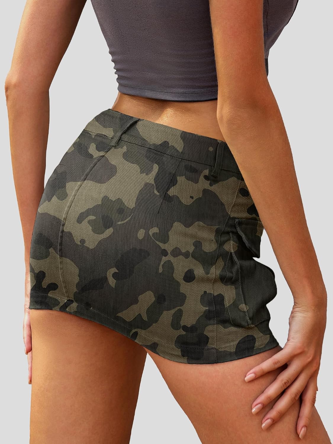 Low rise denim mini skirt front view