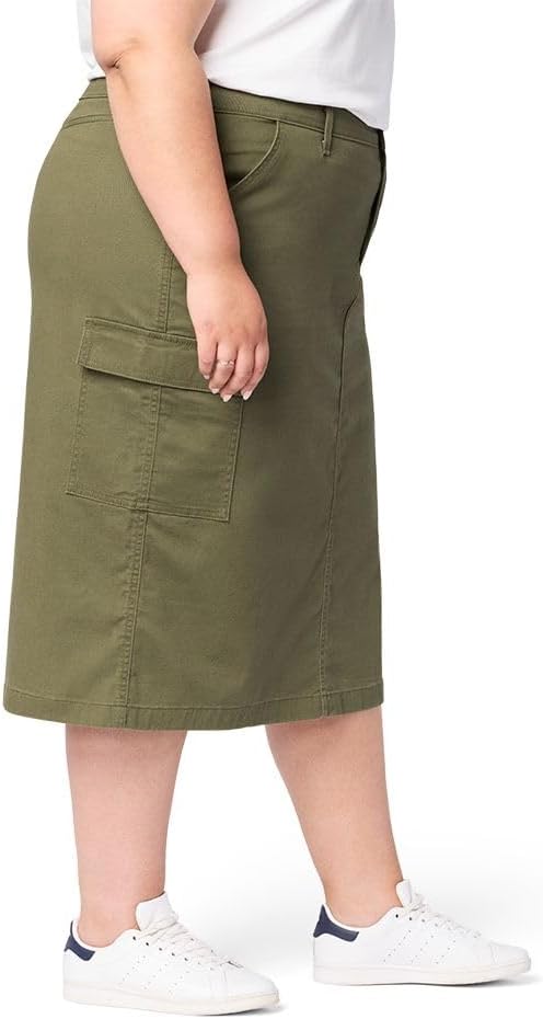 Cargo midi denim skirt front view