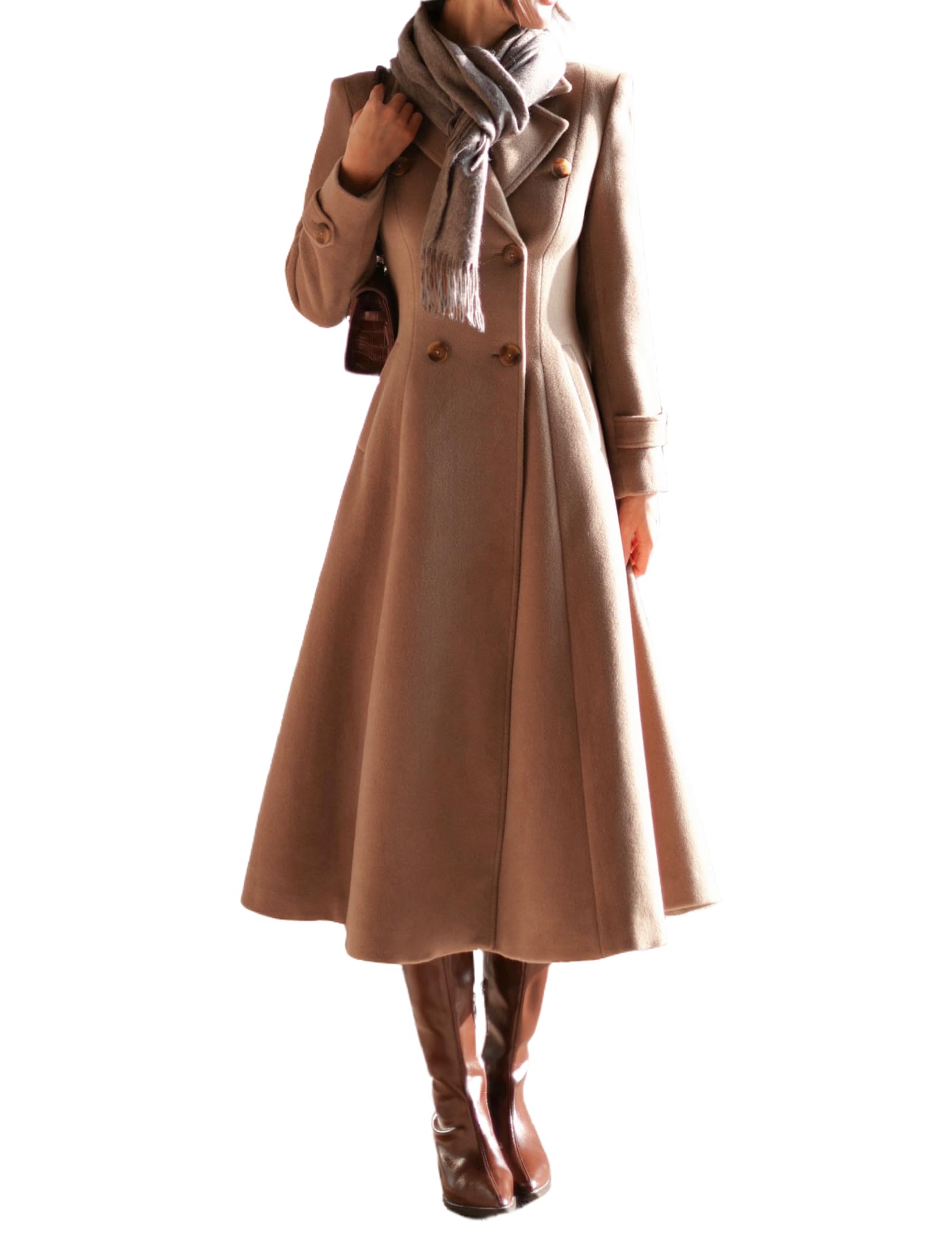 IDEALSANXUN Womens Long Wool Coat Fall Winter Double Breasted Trench Coat Peacoat Jackets Medium Dark Khaki