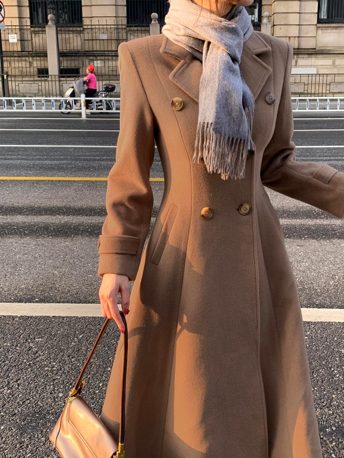 IDEALSANXUN Womens Long Wool Coat Fall Winter Double Breasted Trench Coat Peacoat Jackets Medium Dark Khaki 2