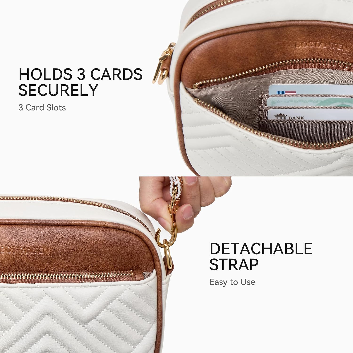 Quilted crossbody bag with detachable strap