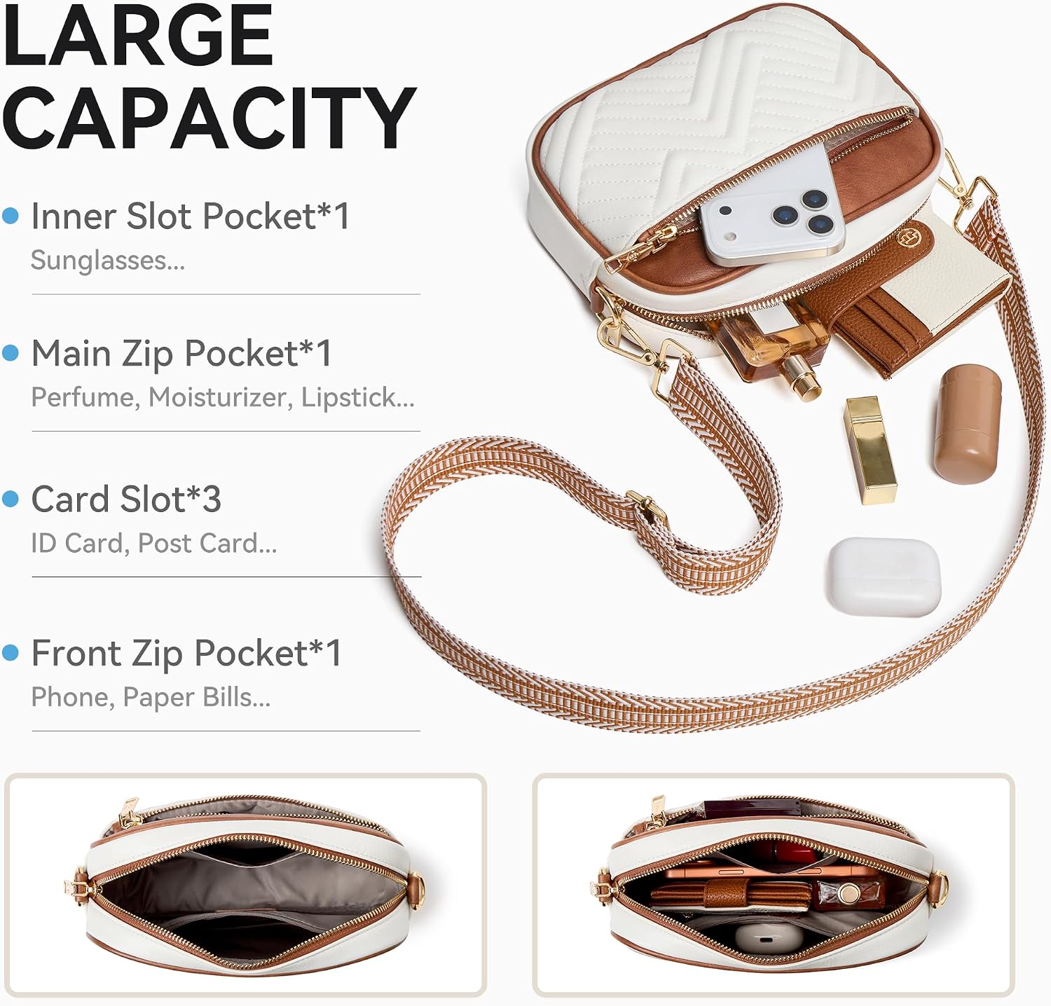 Quilted crossbody bag worn crossbody