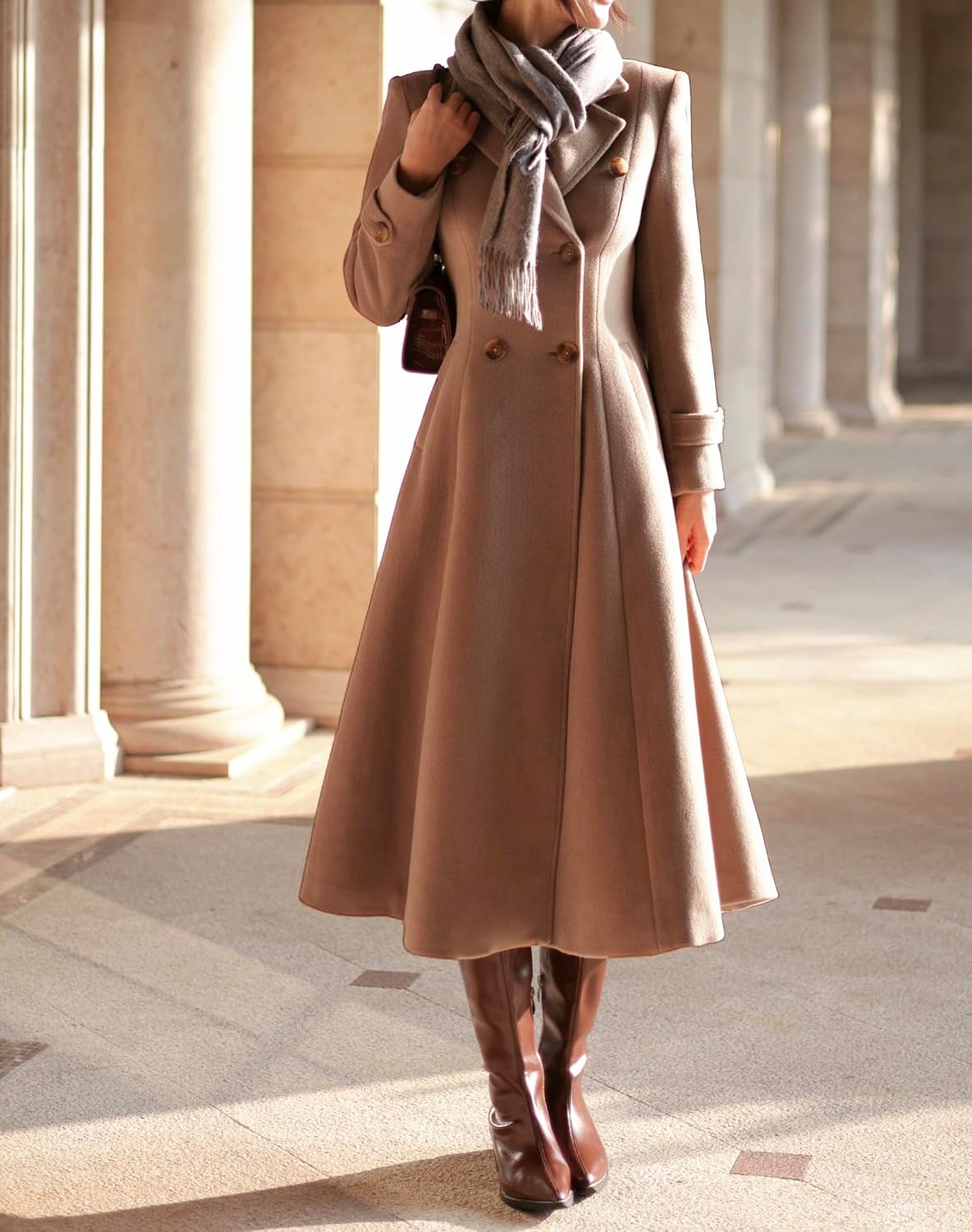 IDEALSANXUN Womens Long Wool Coat Fall Winter Double Breasted Trench Coat Peacoat Jackets Medium Dark Khaki 3