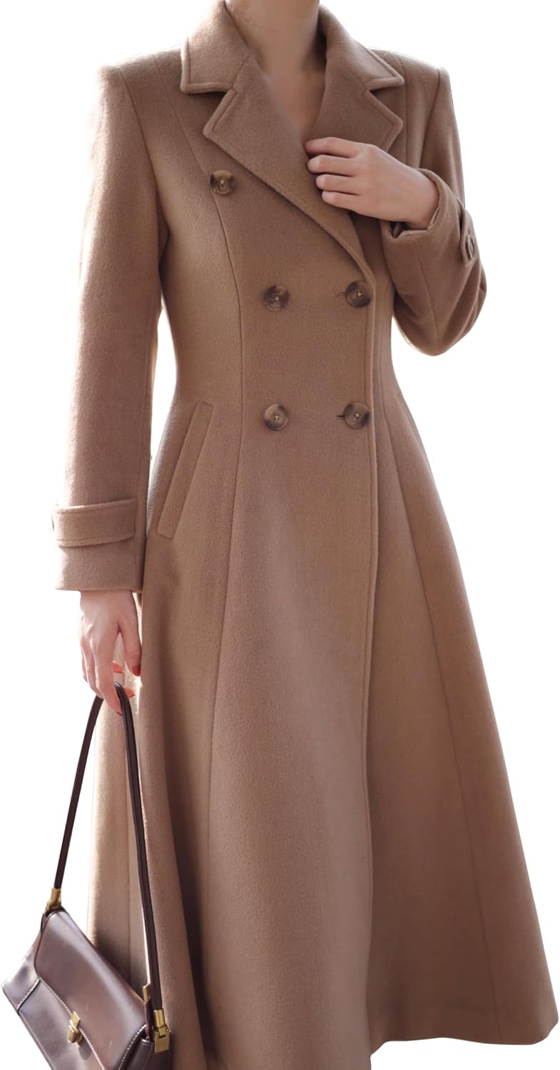 IDEALSANXUN Womens Long Wool Coat Fall Winter Double Breasted Trench Coat Peacoat Jackets Medium Dark Khaki 4