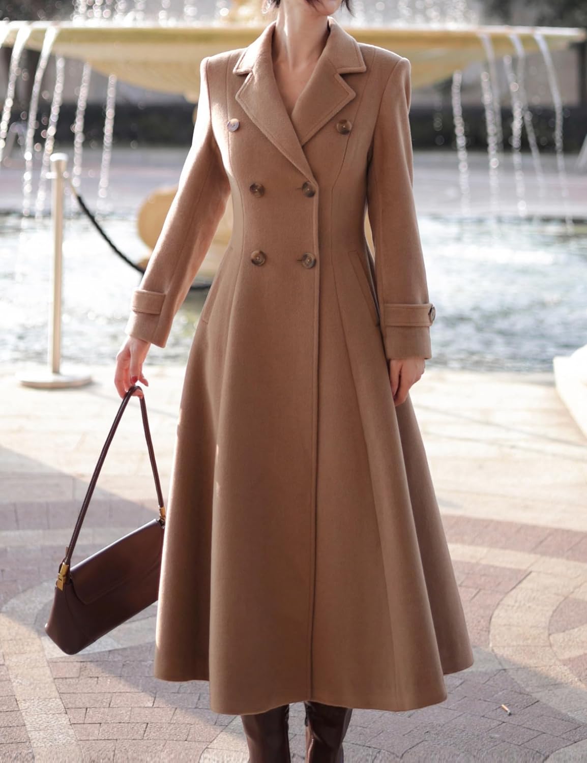 IDEALSANXUN Womens Long Wool Coat Fall Winter Double Breasted Trench Coat Peacoat Jackets Medium Dark Khaki 6