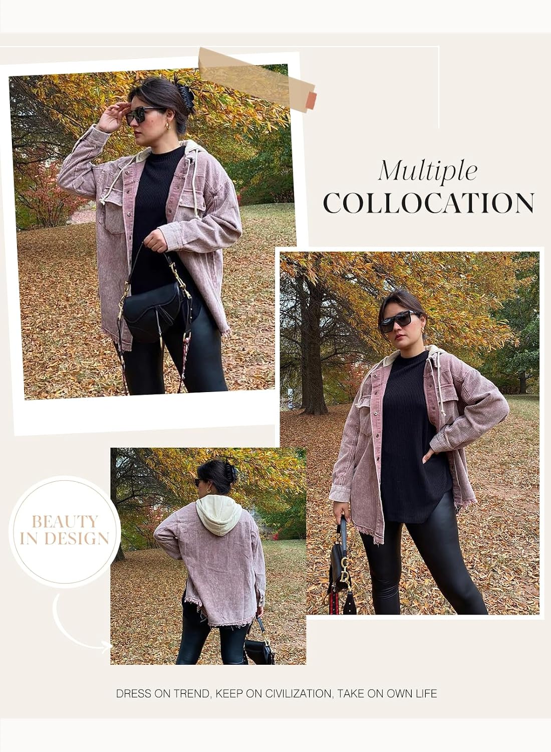 Dokotoo Womens 2025 Fall Corduroy Shacket Jacket Long Sleeve Button Down Color Block Hooded Coat with Pockets Large Brown 3 6