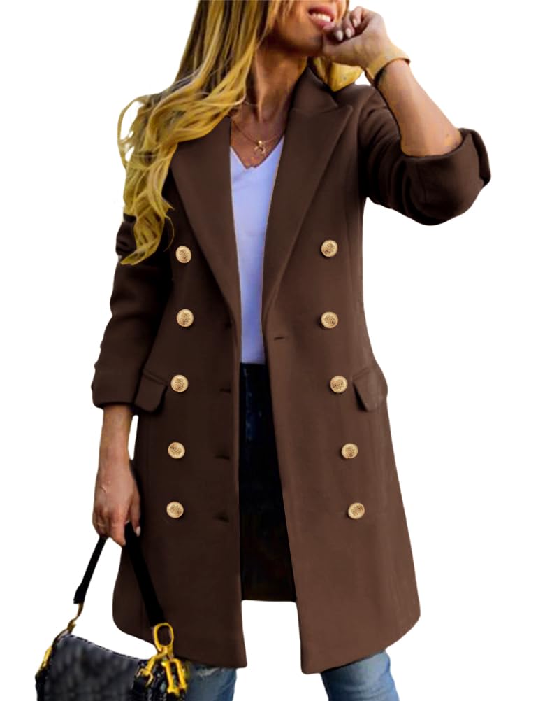 IDEALSANXUN Womens Fall Winter Wool Coats Double Breasted Midi Peacoat Trench Coats X-Large Brown