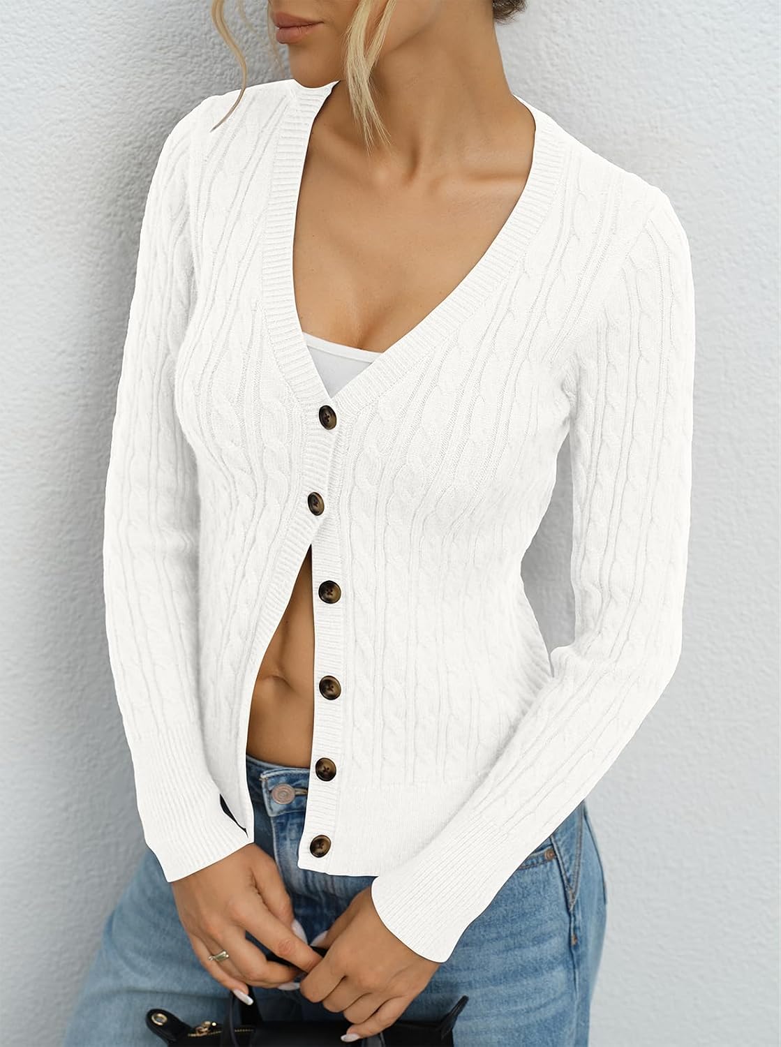 EasyGala Womens Cable Knit Cardigan Sweaters Chunky Button Down Shirts Medium White 3