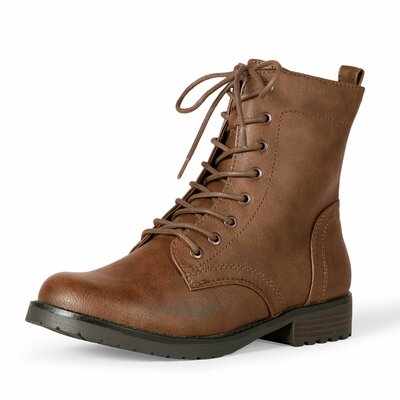 Amazon Essentials Women's Lace-Up Combat Ankle Boots with Side Zipper, Lug Sole 8.5 Brown