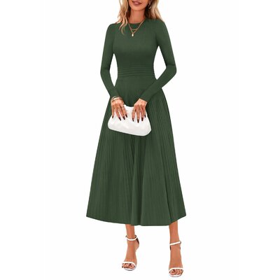 PRETTYGARDEN Women's Long Sleeve Knit Maxi Sweater Dress Medium Army Green