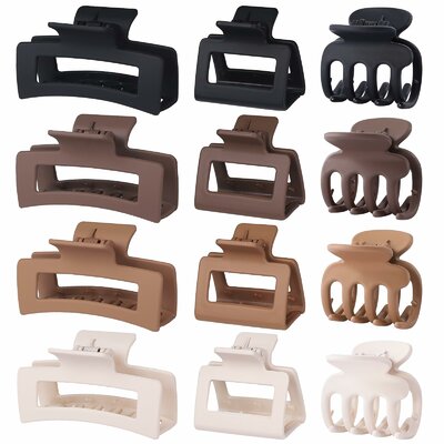 SMKSL 12 Pcs Hair Claw Clips for Women & Girls 3 Styles Hair Accessories Brown