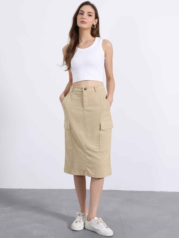 Gen Z Corduroy Cargo Midi Skirt: Relaxed Fall Fit