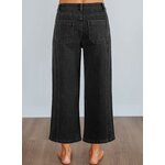 Astylish Womens High Waisted Jeans Stretchy Wide Straight Leg Loose Trendy Split Seam Cropped Denim Pants 14 Black 5