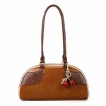 Y2K Bowler Shoulder Bag Vintage Leather Purse with Cherry Charm Brown