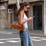 Y2K Bowler Shoulder Bag Vintage Leather Purse with Cherry Charm Brown 2