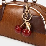Y2K Bowler Shoulder Bag Vintage Leather Purse with Cherry Charm Brown 4