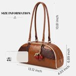 Y2K Bowler Shoulder Bag Vintage Leather Purse with Cherry Charm Brown 6