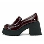 Soda “AMP” ~ Women Round Toe Slip-On Lug Sole High Heel Penny Loafer Shoe 8 Burgundy Patent
