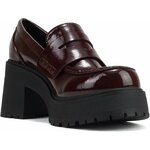 Soda “AMP” ~ Women Round Toe Slip-On Lug Sole High Heel Penny Loafer Shoe 8 Burgundy Patent 5
