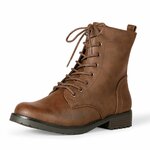 Amazon Essentials Women's Lace-Up Combat Ankle Boots with Side Zipper, Lug Sole 8.5 Brown