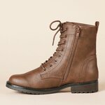 Amazon Essentials Womens Lace-Up Combat Ankle Boots with Side Zipper, Lug Sole 8.5 Brown 3
