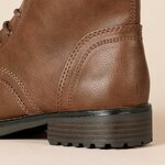 Amazon Essentials Womens Lace-Up Combat Ankle Boots with Side Zipper, Lug Sole 8.5 Brown 6