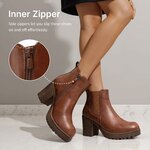 Vepose Womens Platform Chelsea Ankle Boots, Chunky Block Heel Booties 8 Cognac 5