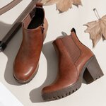 Vepose Womens Platform Chelsea Ankle Boots, Chunky Block Heel Booties 8 Cognac 9