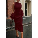 PRETTYGARDEN Womens 2 Piece Ribbed Knit Sweater Dress Set Date Night Outfit Medium Wine Red 3