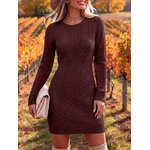 Caracilia Women's Cable Knit Sweater Dress Long Sleeve Fall Winter Dress Medium Wine Red 2